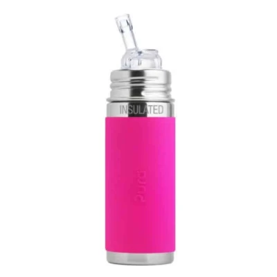 Pura Kiki® 9oz  Insulated Bottle (Straw / Pink Sleeve)