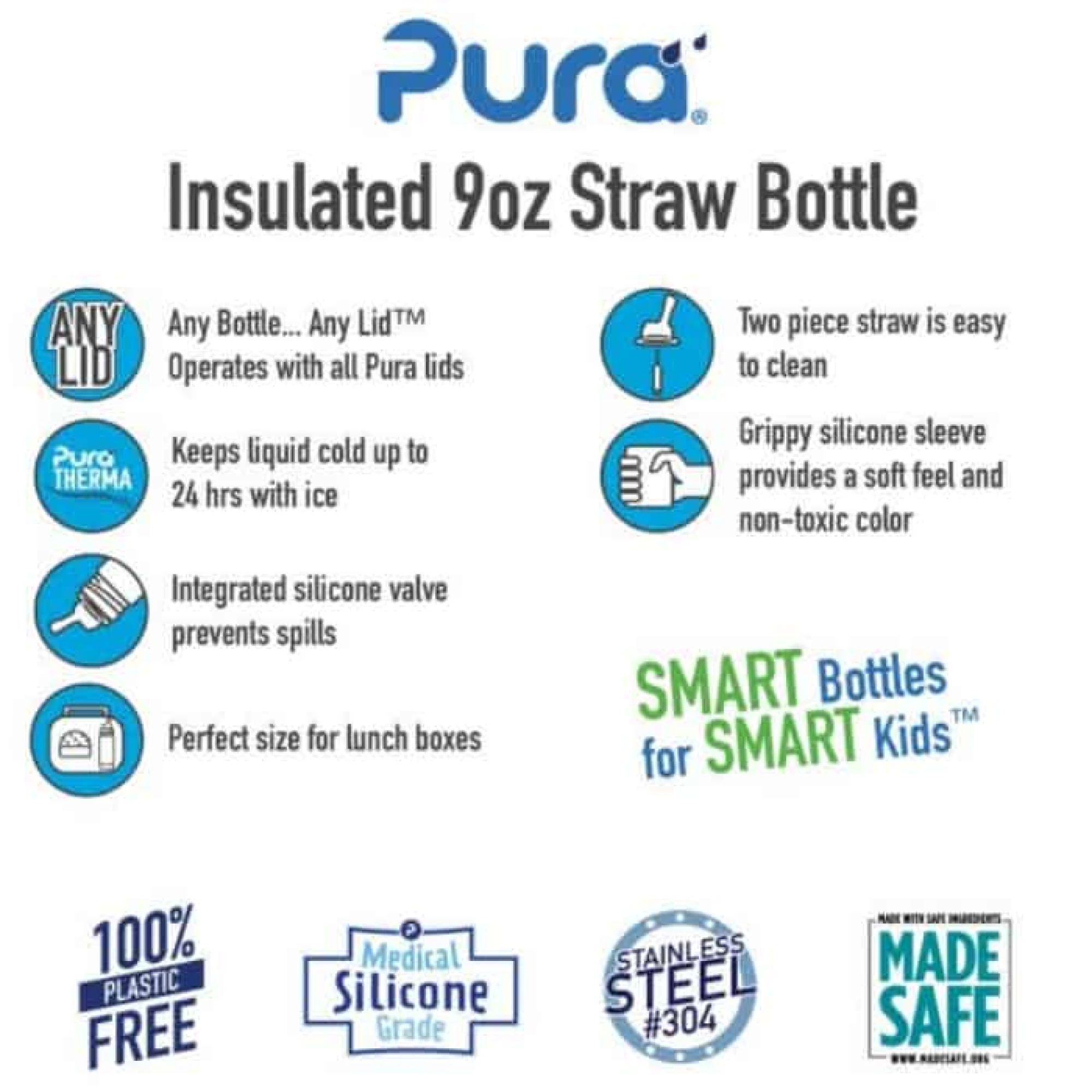 Pura Kiki® 9oz Insulated Bottle (Straw / Orange Sleeve)