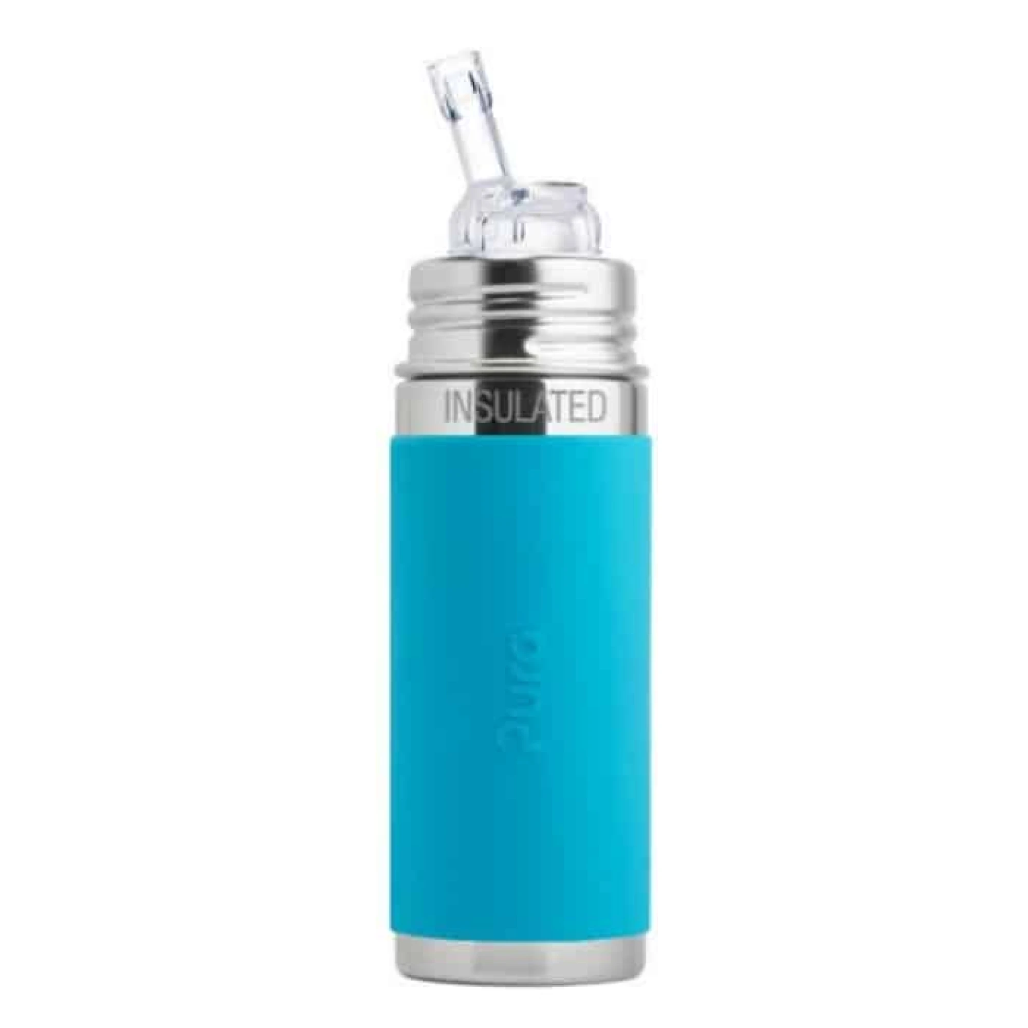 Pura Kiki 9oz Insulated Straw Stainless Steel Bottle (Straw / Aqua Sleeve)
