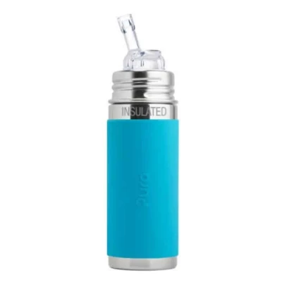 Pura Kiki 9oz Insulated Straw Stainless Steel Bottle (Straw / Aqua Sleeve)