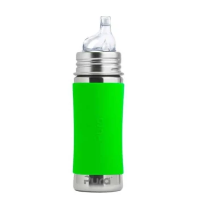 Pura Kiki 11oz Toddler Stainless Steel Bottle (Sippy / Green Sleeves)