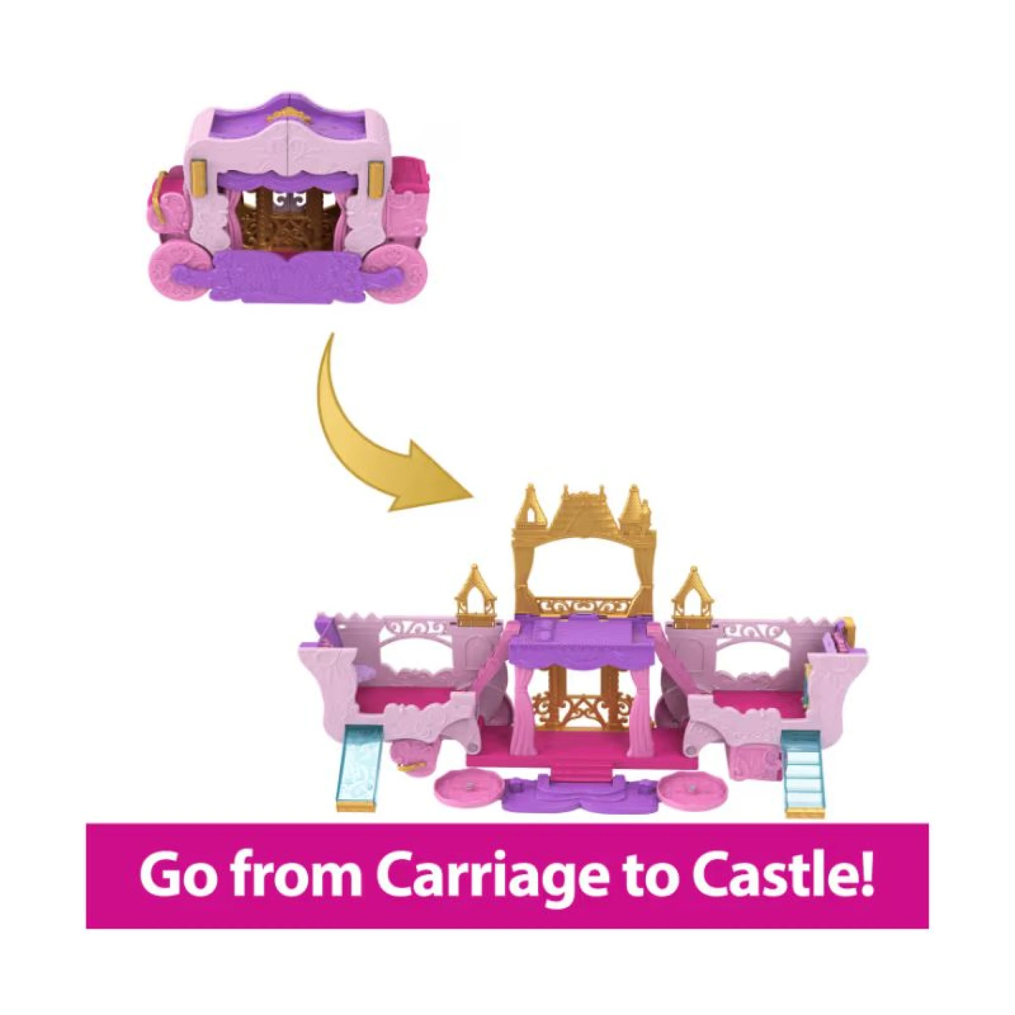 Disney Princess Carriage To Castle Transforming Playset With Aurora Small Doll
