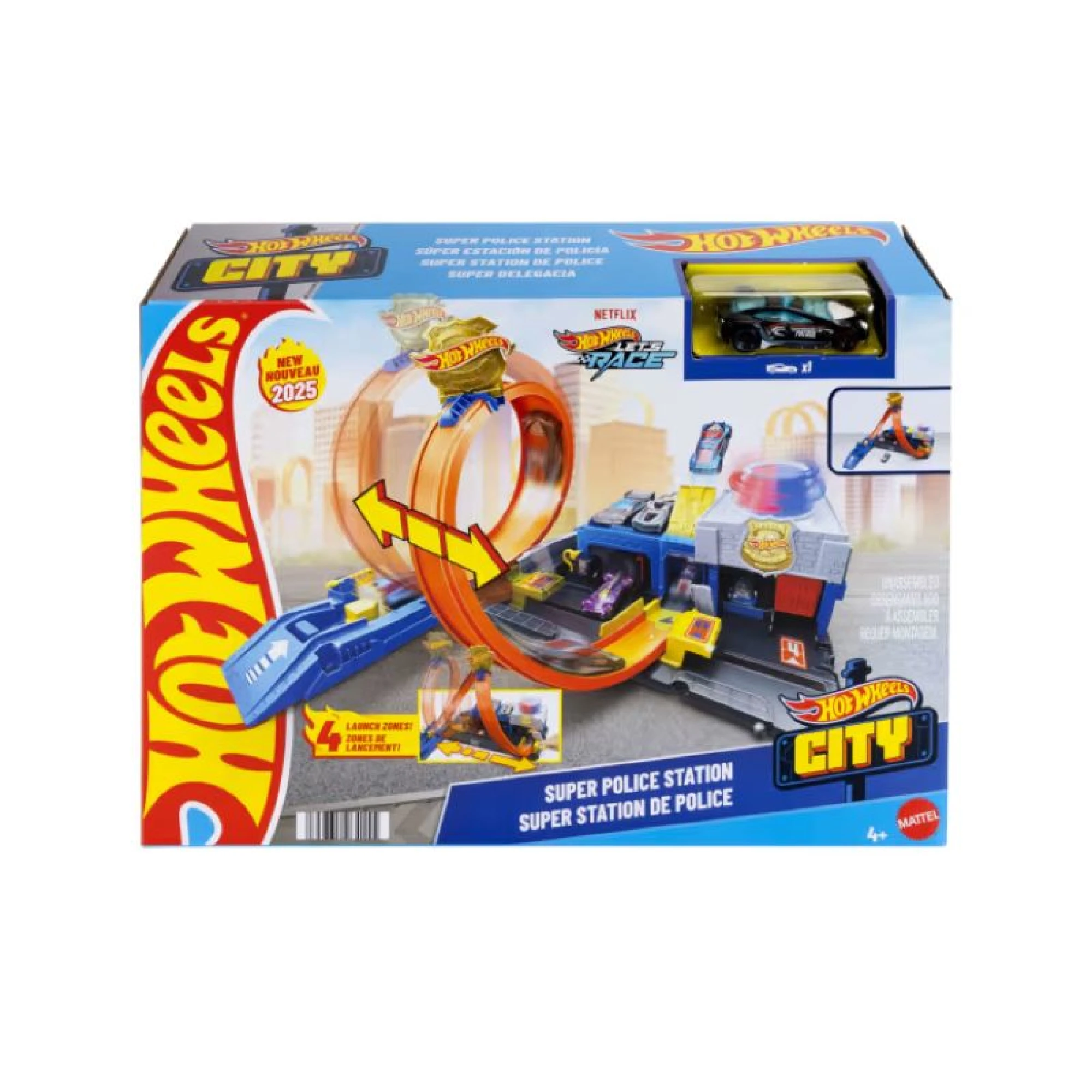 Hot Wheels City Super Police Station Playset With 1:64 Scale Police Toy Car &amp; Adjustable Track Loop