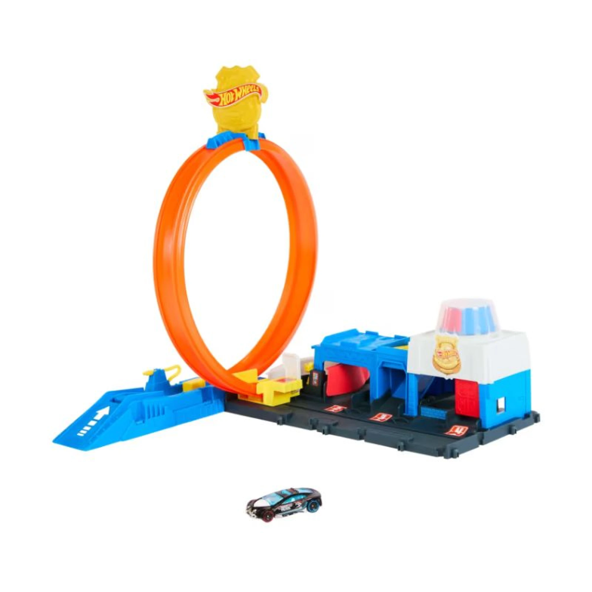 Hot Wheels City Super Police Station Playset With 1:64 Scale Police Toy Car &amp; Adjustable Track Loop