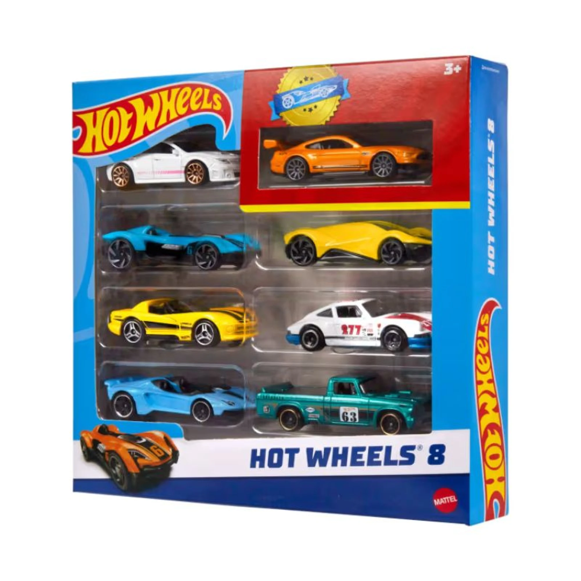 Hot Wheels Set Of 8 Basic Toy Cars &amp; Trucks in 1:64 Scale Including 1 Exclusive Car