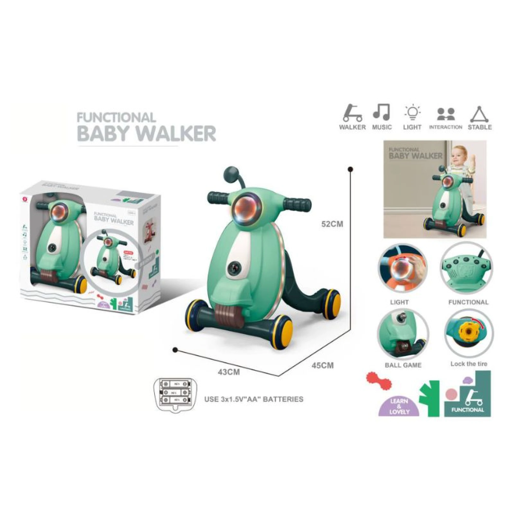 Walker Motorbike with Lights &amp; Music Green