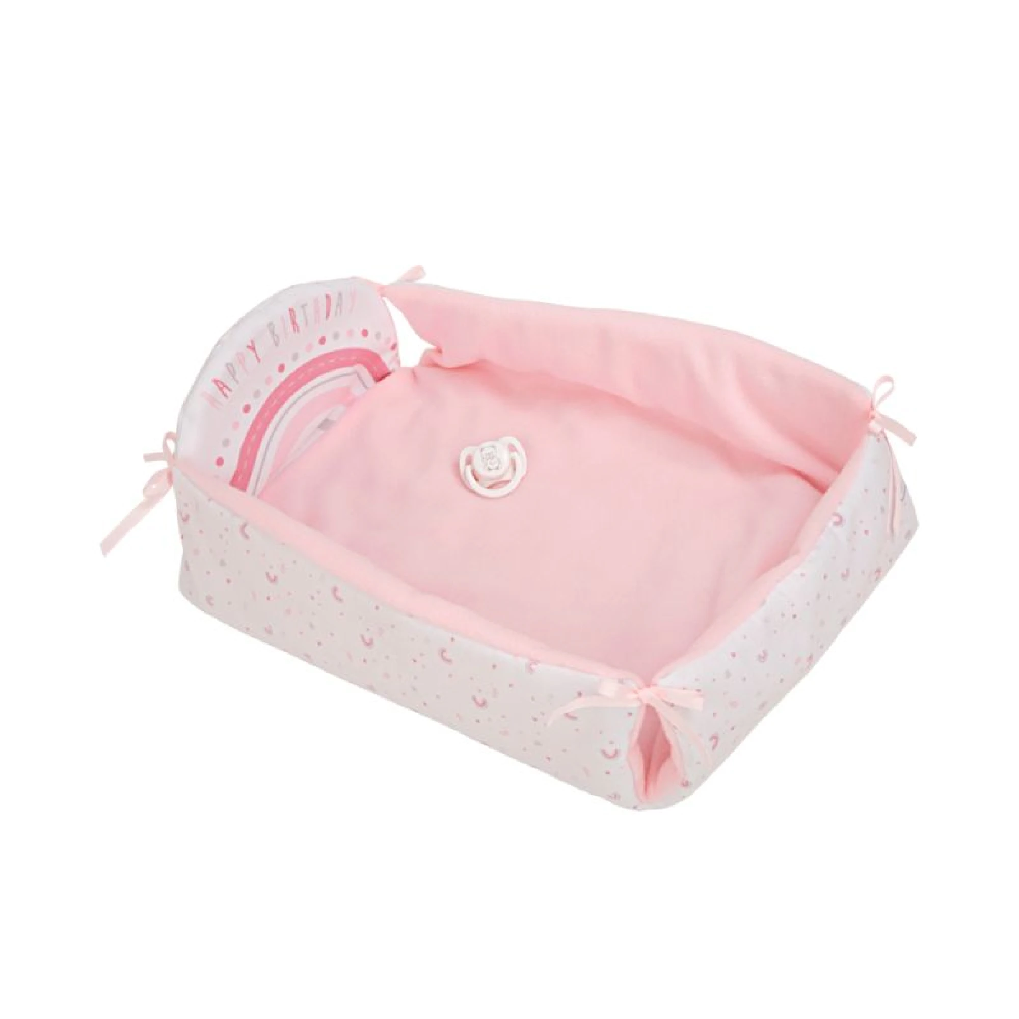 Arias Dolls Happy Birthday’ pink Babyto Elegance doll with cot 33cm