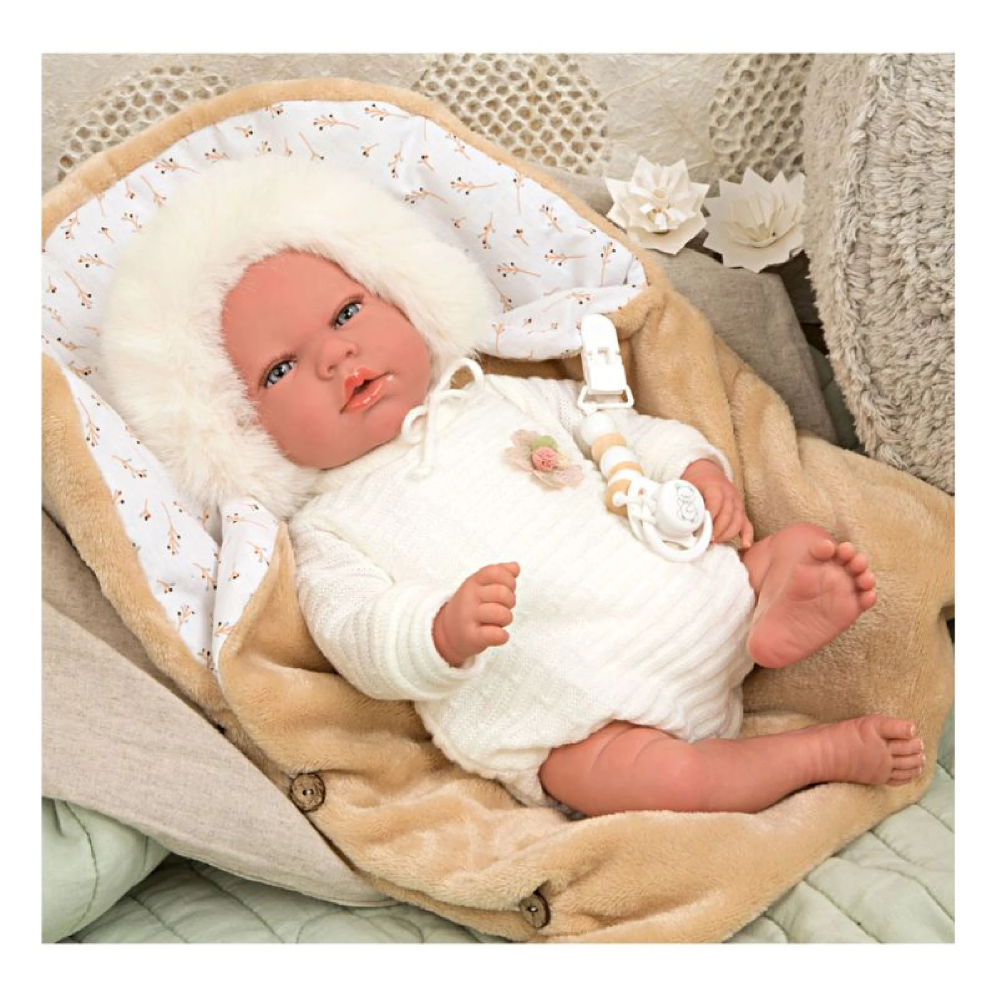 Arias Dolls Beige Alejandra reborn doll with sleeping bag