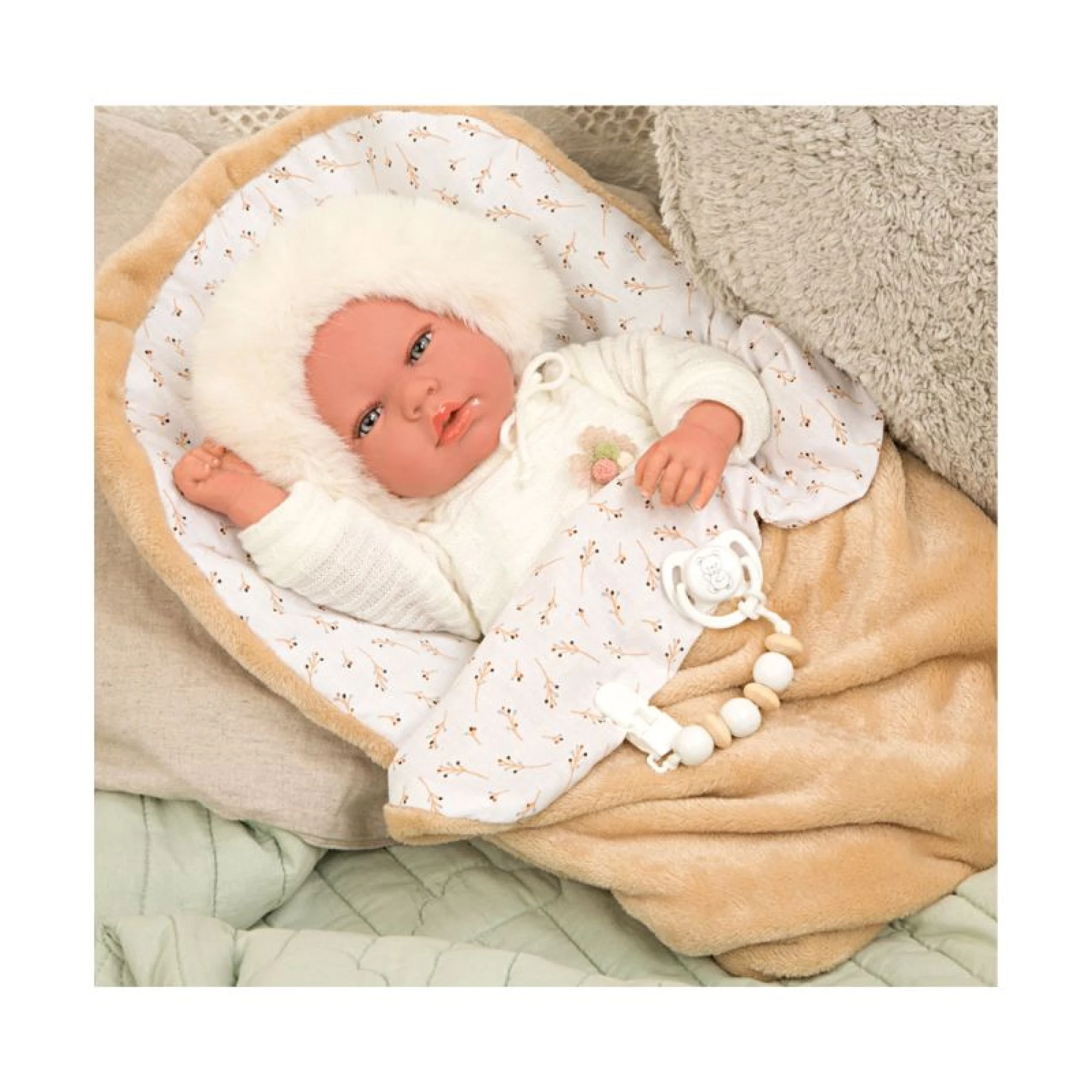Arias Dolls Beige Alejandra reborn doll with sleeping bag