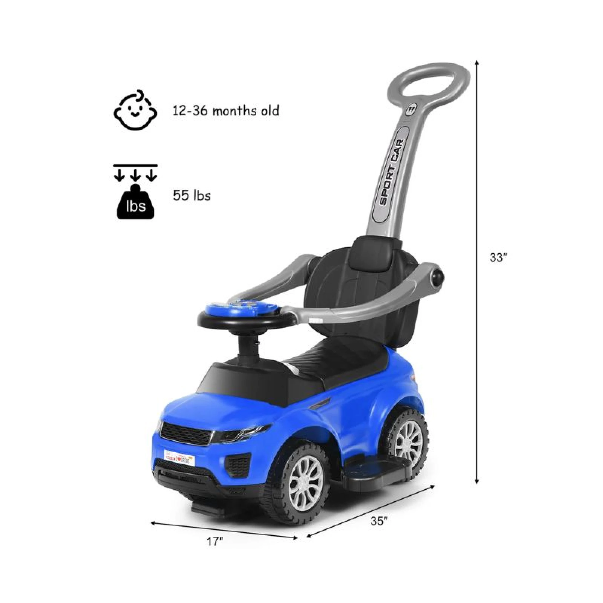FreeOn 3in1 Ride-on Sport Car w/Music Blue