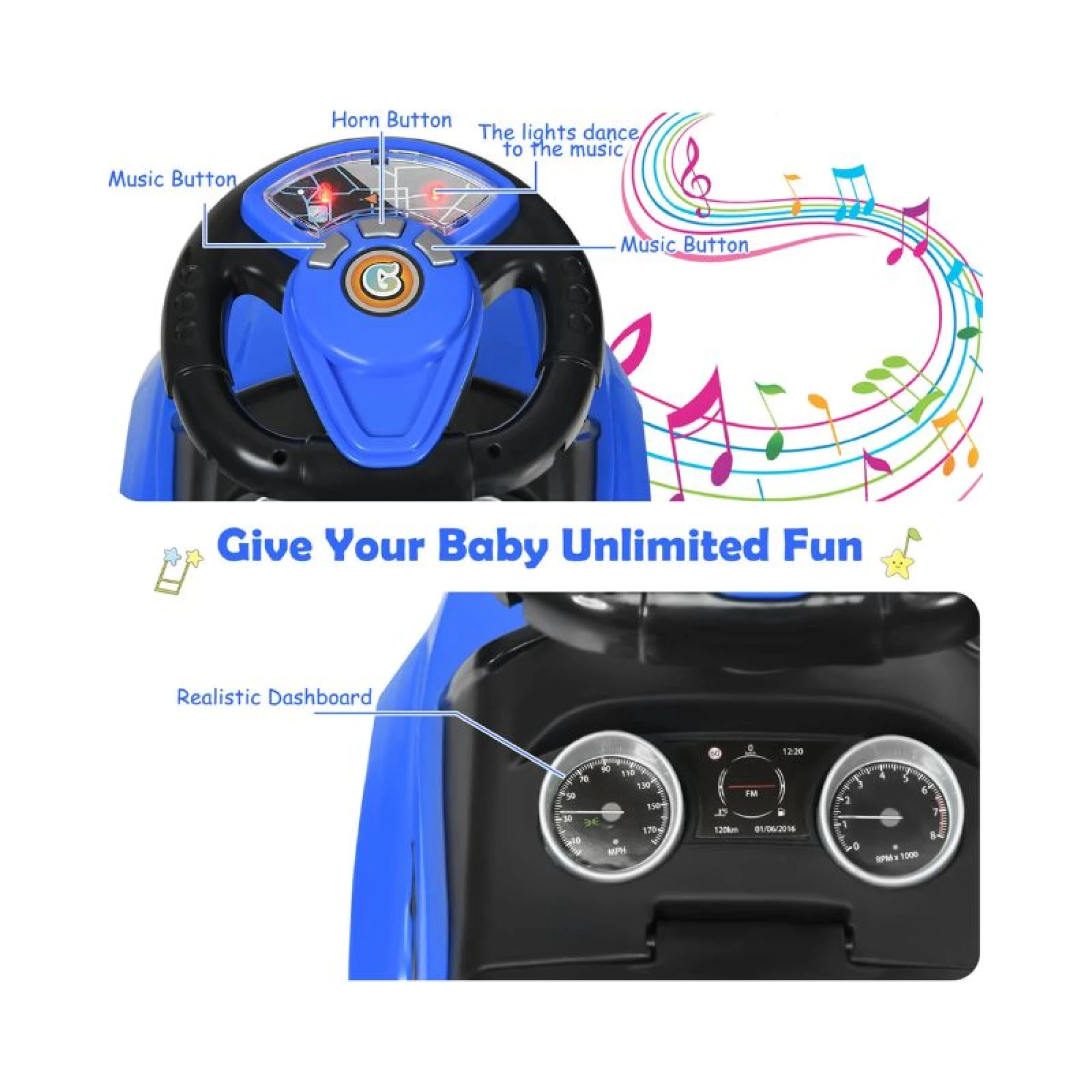 FreeOn 3in1 Ride-on Sport Car w/Music Blue
