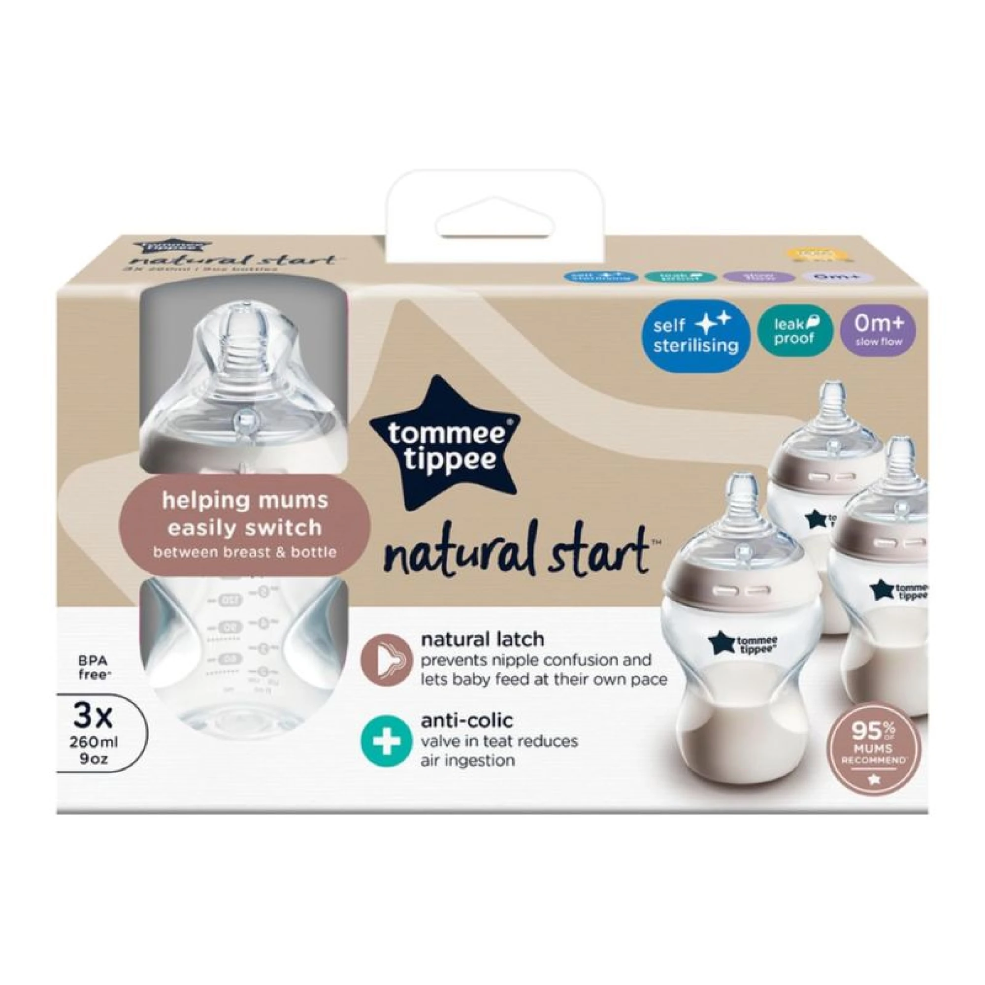 Tommee Tippee Natural Start Anti-Colic Baby Bottle, 260 ml 0+ months