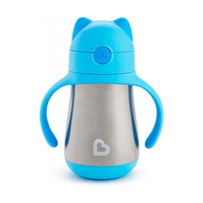 Munchkin Thermos 237ml With Straw Cool Cat - Blue