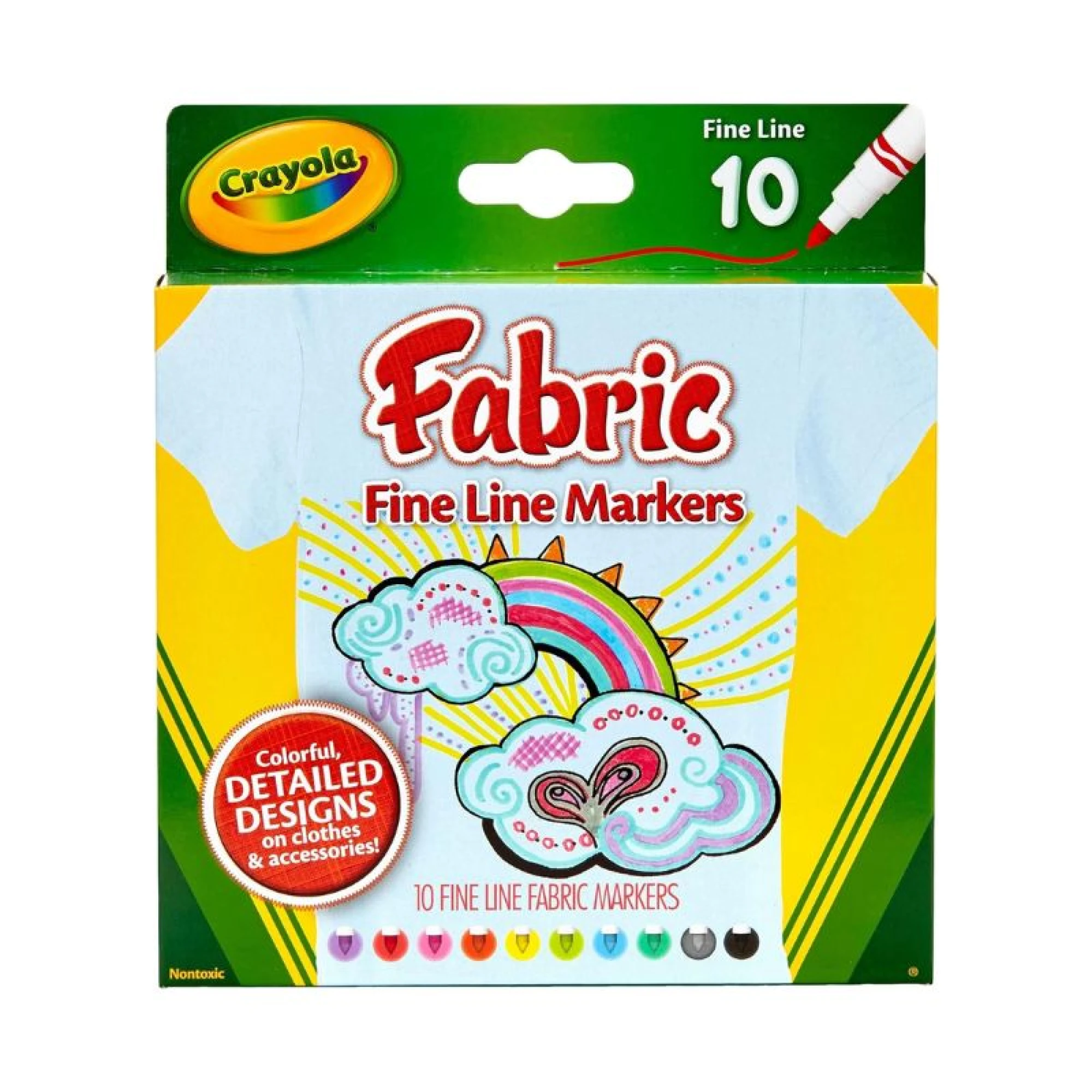 Crayola Fabric Markers, Fine Line, 10 Count