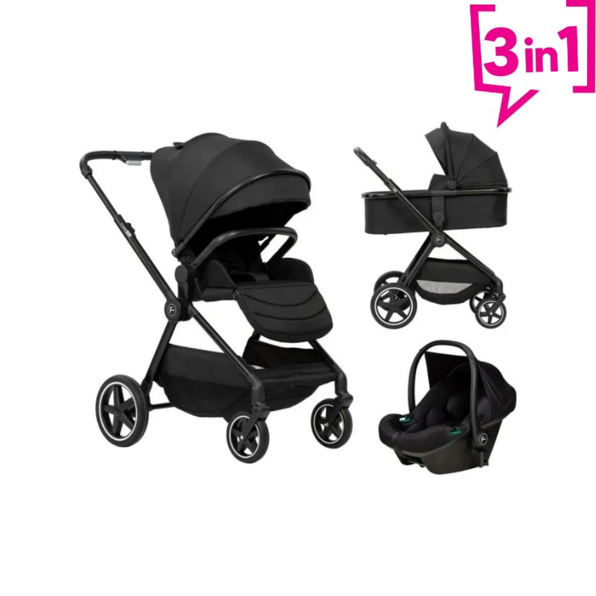 FreeOn Stroller Travel System 3 in 1 Zack, Black