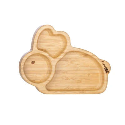 Freeon bunny bamboo dinner plate with non-slip silicone base