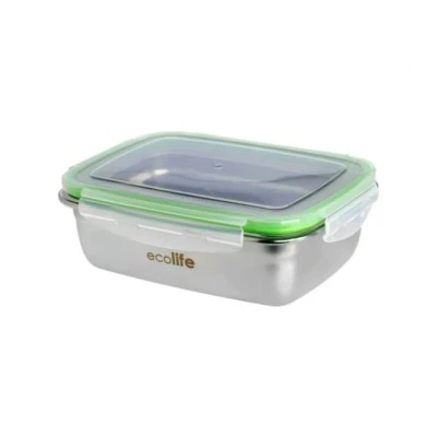 Ecolife Stainless Steel Food Container Inox Single Wall Green x 850ml