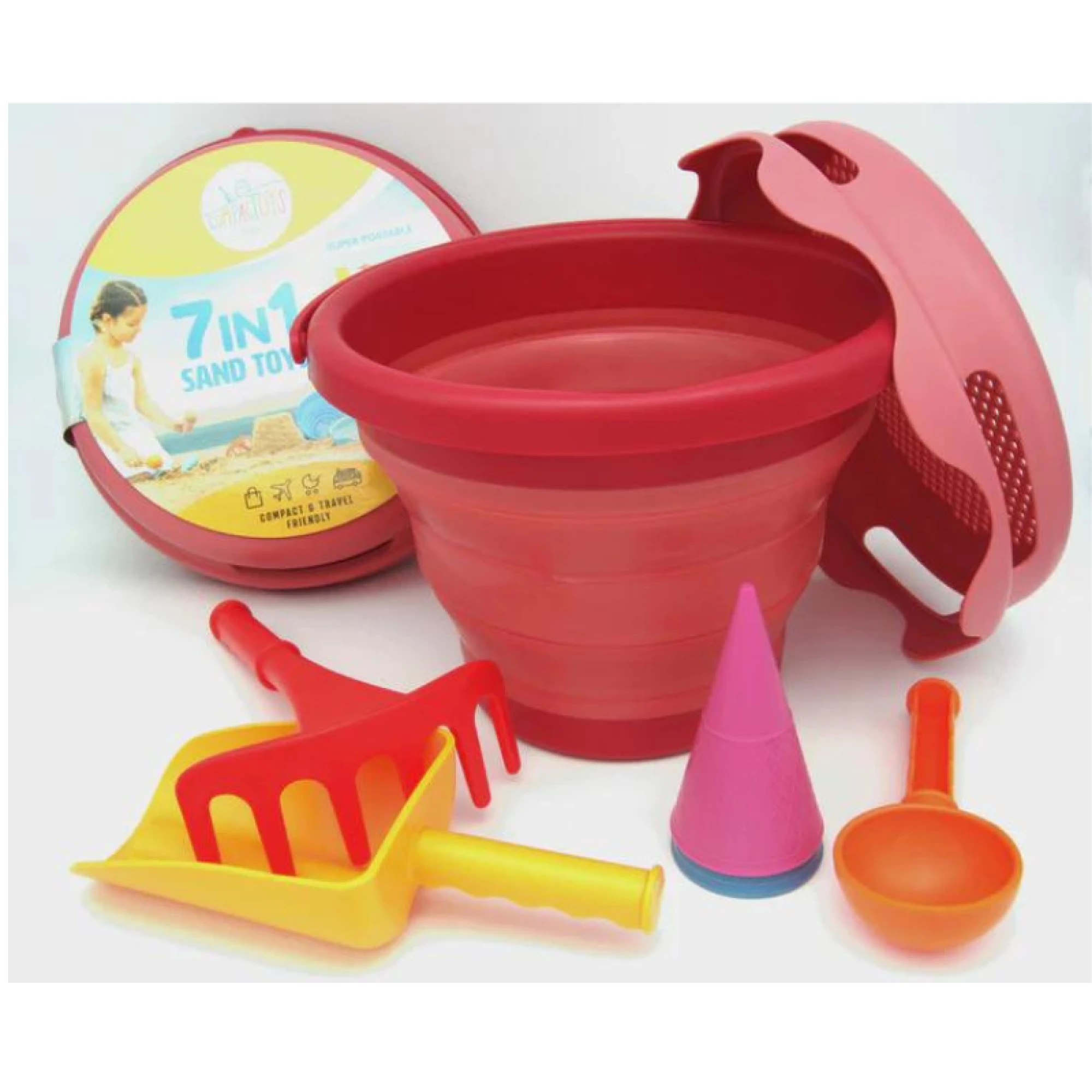 CompacToys 7in1 Sand Toys - sand toys 7 pieces red