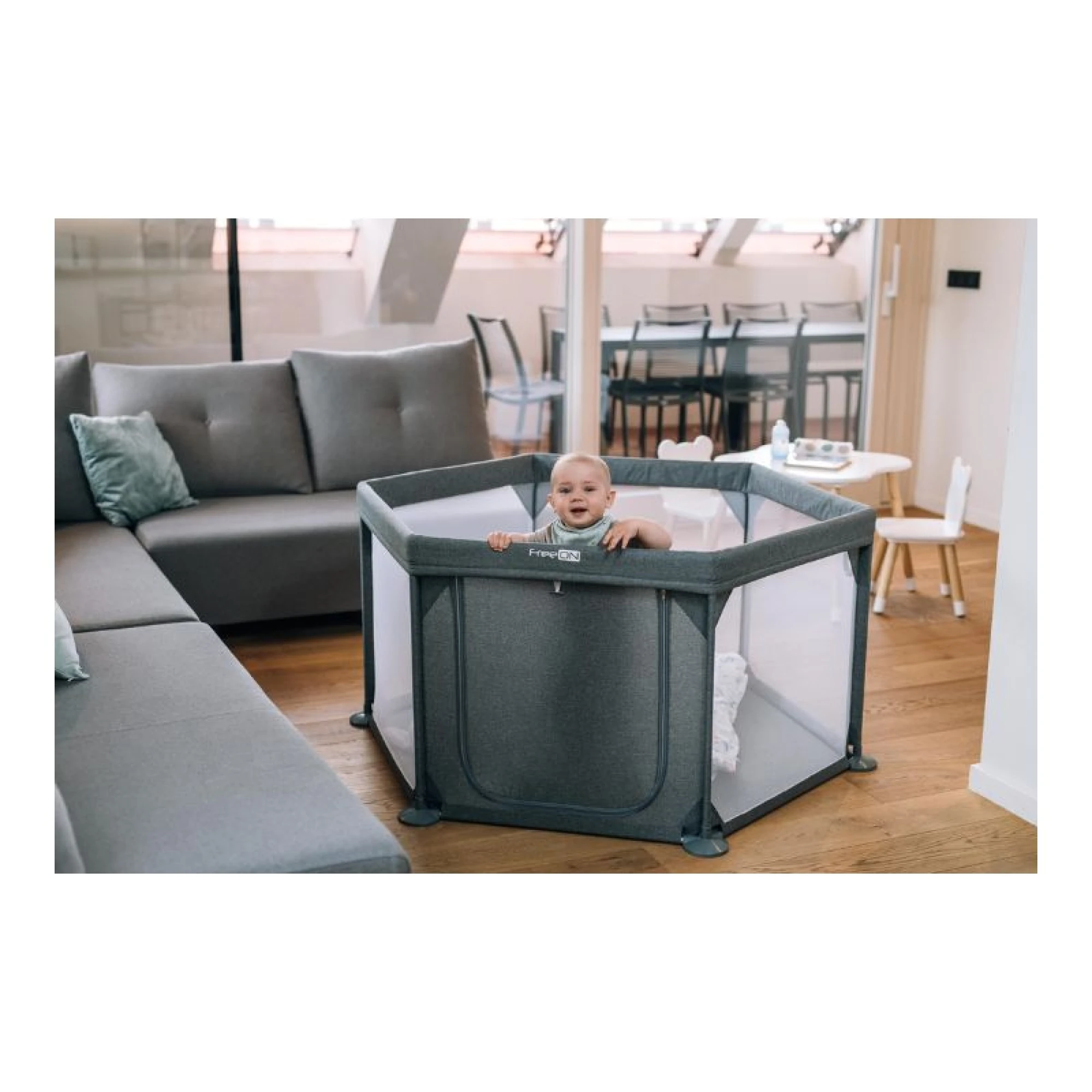 FreeOn Hexagon playpen, grey