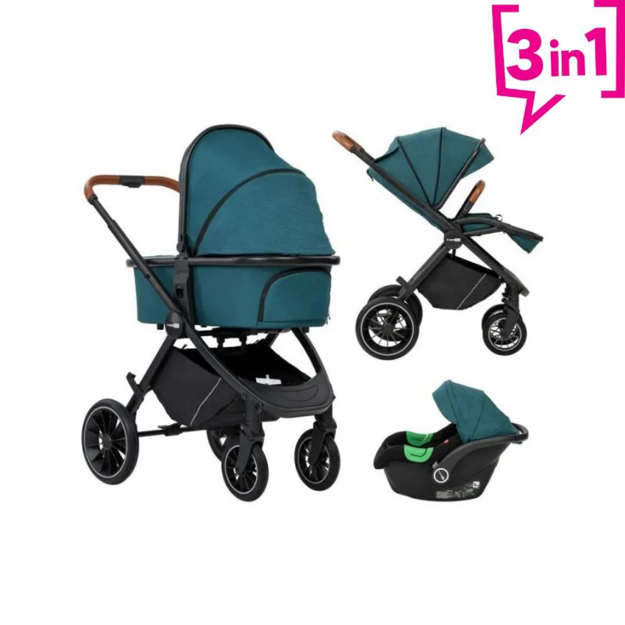 FreeOn Stroller Travel System, 3 in 1 Joy, green
