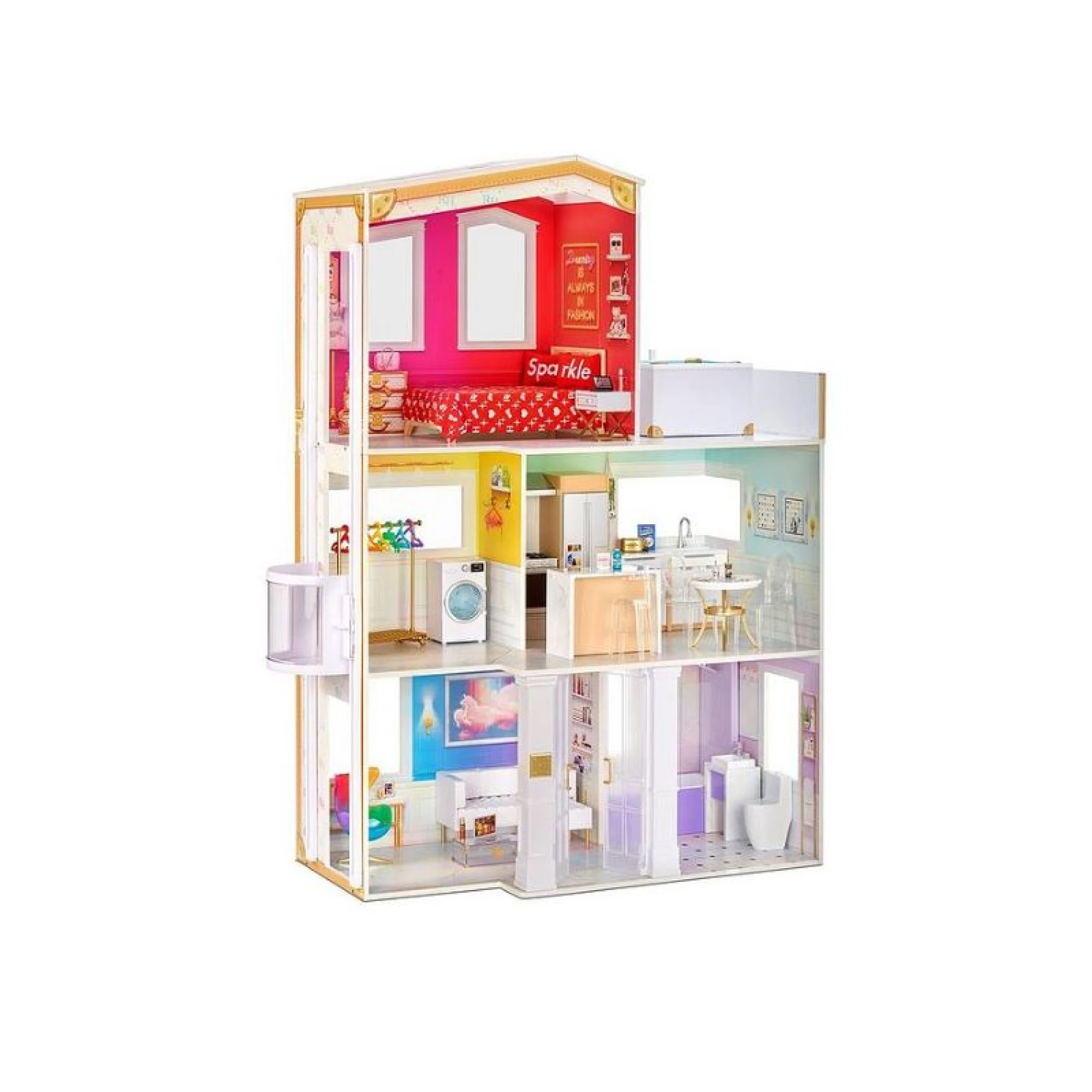 Rainbow High 3-Storey Wooden Doll House with 50 Accessories