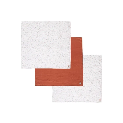 Bebejou Muslin towel 70x70 cm 3 pcs. Fabulous Hearts