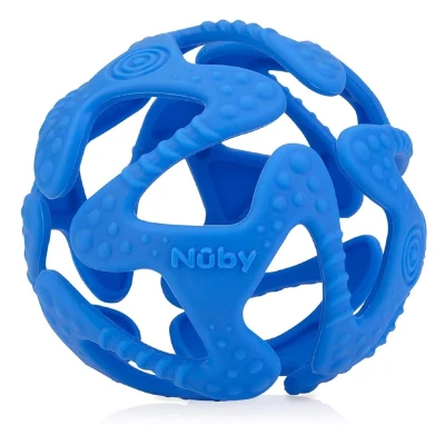Nuby 100% Silicone Tuggy Teether Ball, 6 Months+ (Blue)