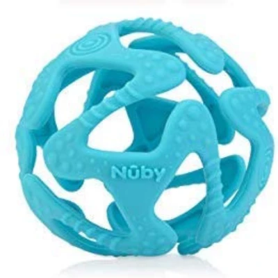 Nuby 100% Silicone Tuggy Teether Ball, 6 Months+ (Aqua)