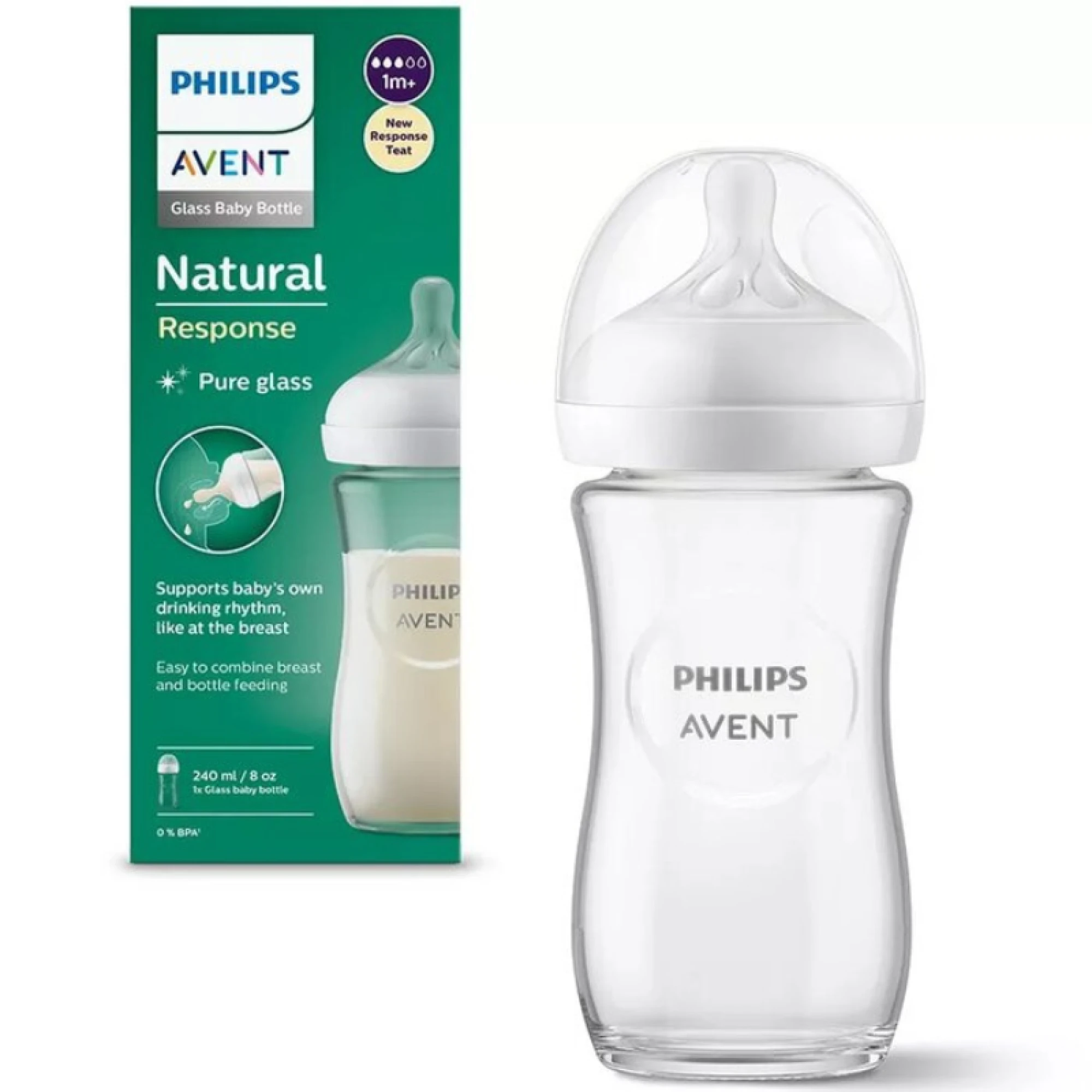 Philips AVENT Natural Response Glass Baby Bottle 240ml