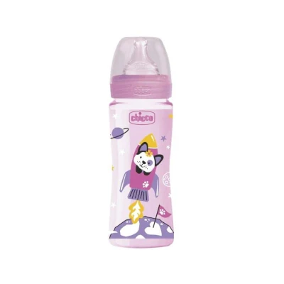 Chicco Well Being Plastic Baby Bottle with Silicone Nipple PINK 330ml 4M+