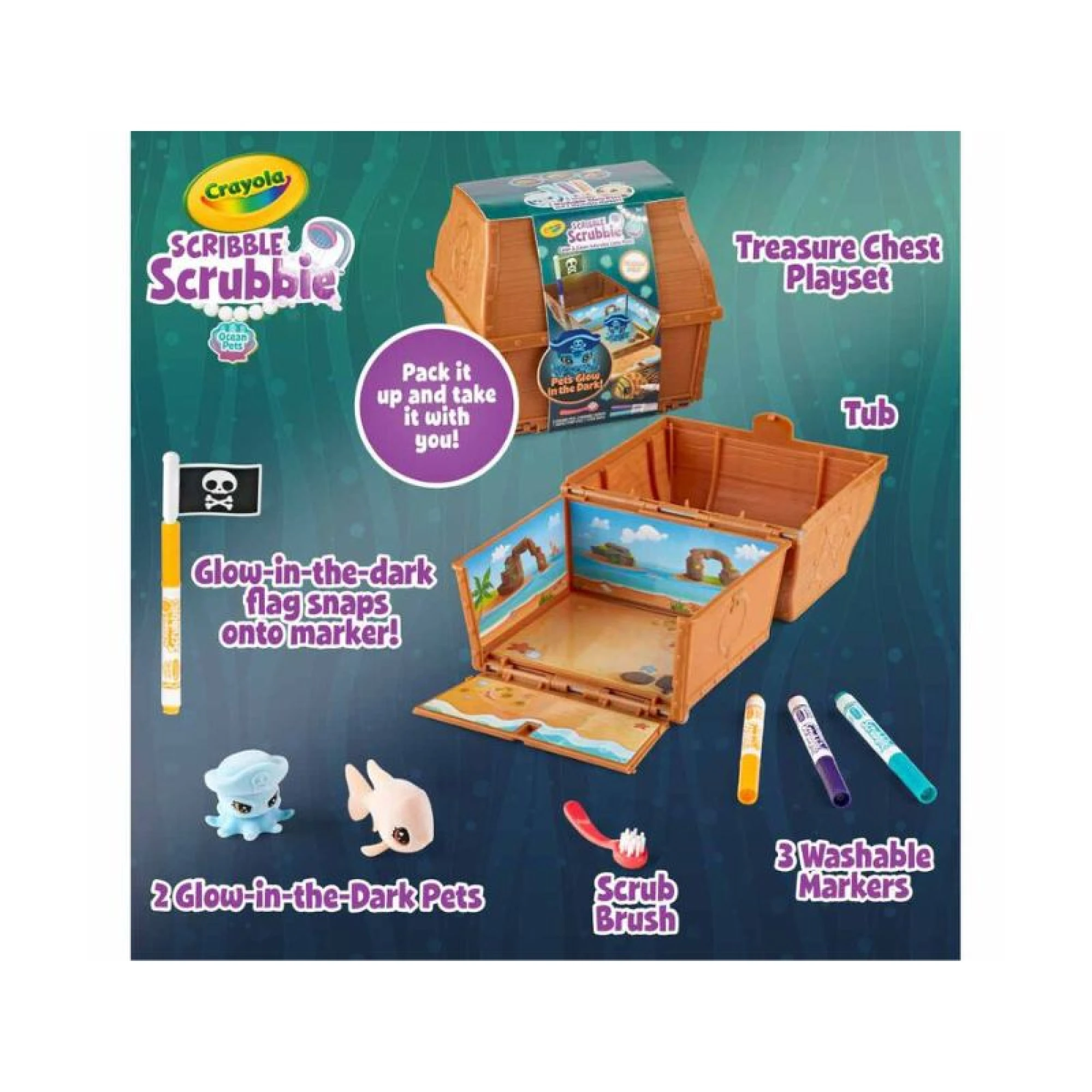 Crayola Scribble Scrubbie Pets Glow Ocean Treasure Chest Playset