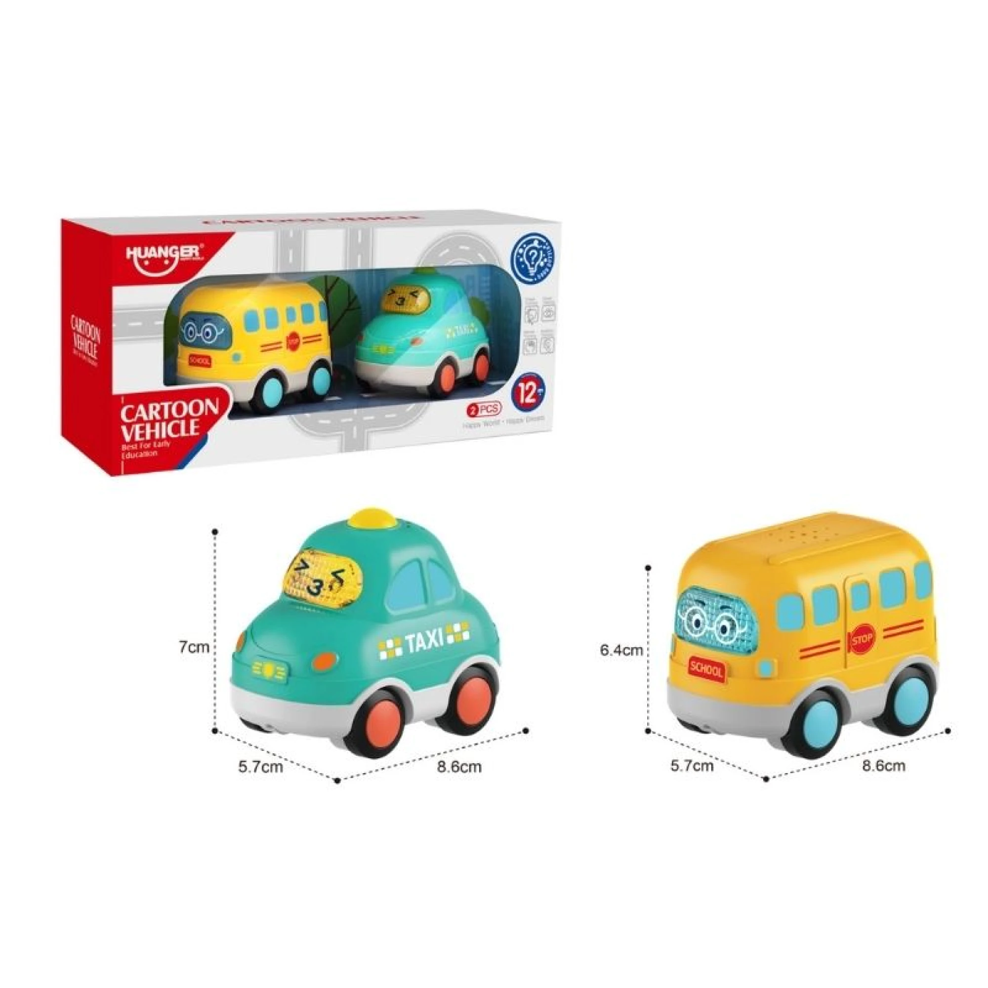 Infinity Toys - Free whee cartoon car with light and music (2Pcs)