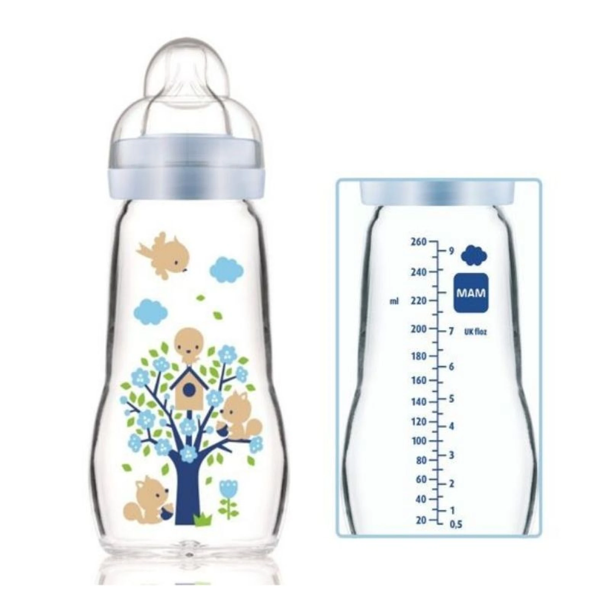 MAM - Feel Good Glass Bottle 260ml - Blue