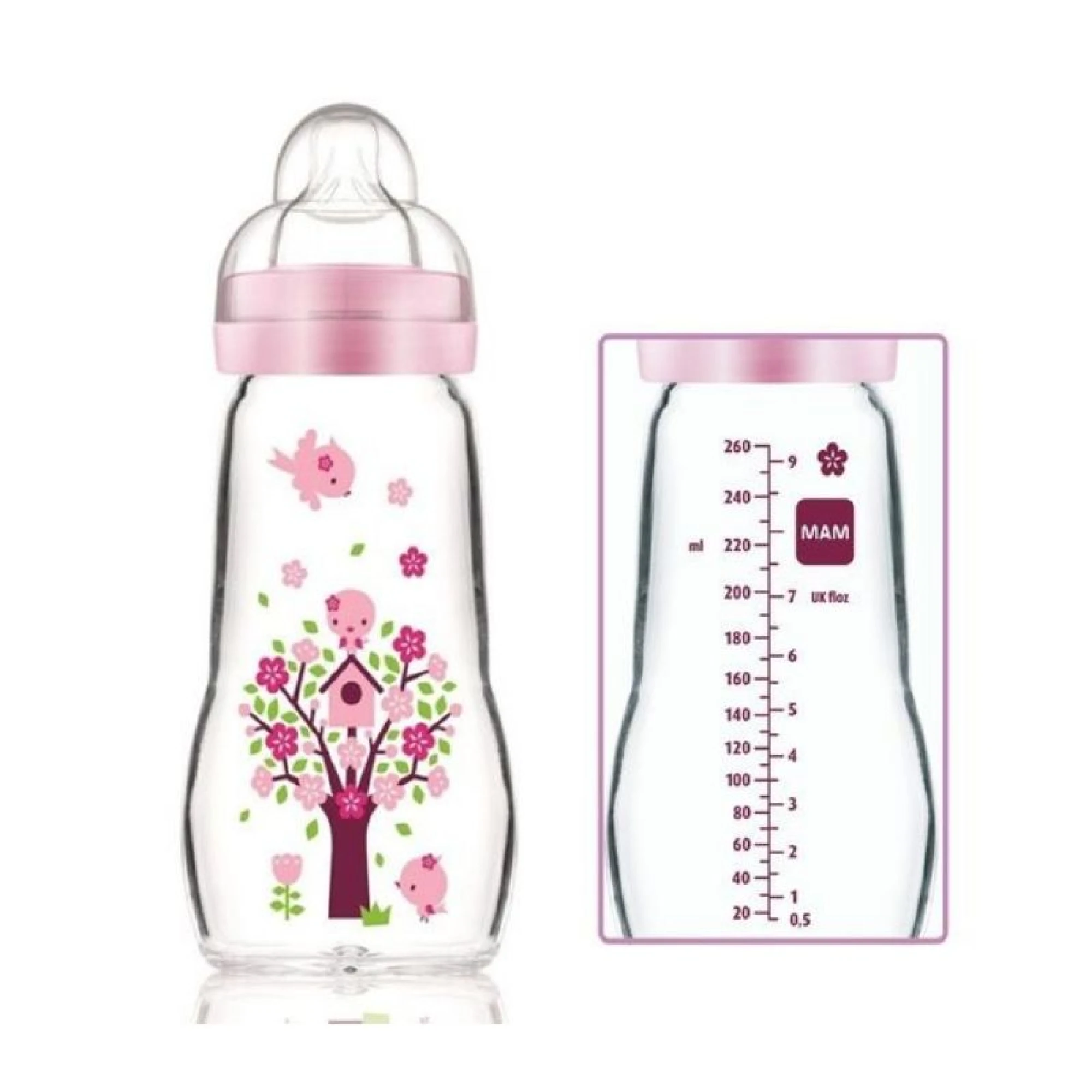 MAM - Feel Good Glass Bottle 260ml - Pink