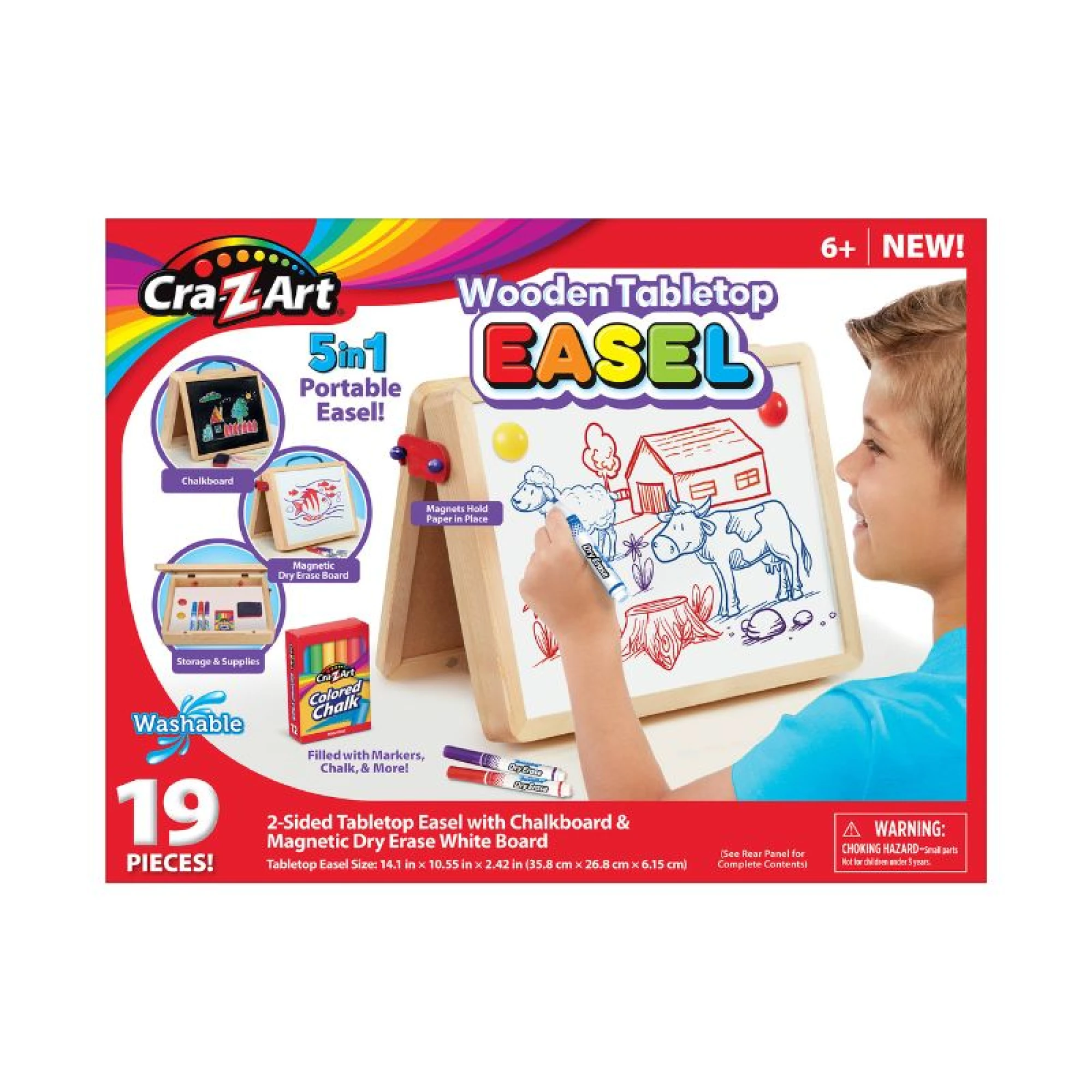 Cra-Z-Art Two-Sided Tabletop Wooden Easel - 19 pcs