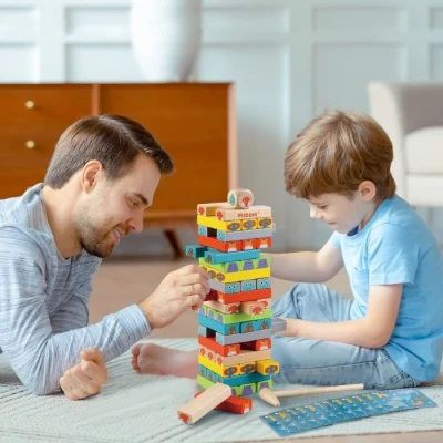 Phoohi 57 Pieces Color Stacked Building Blocks Tumbling Tower