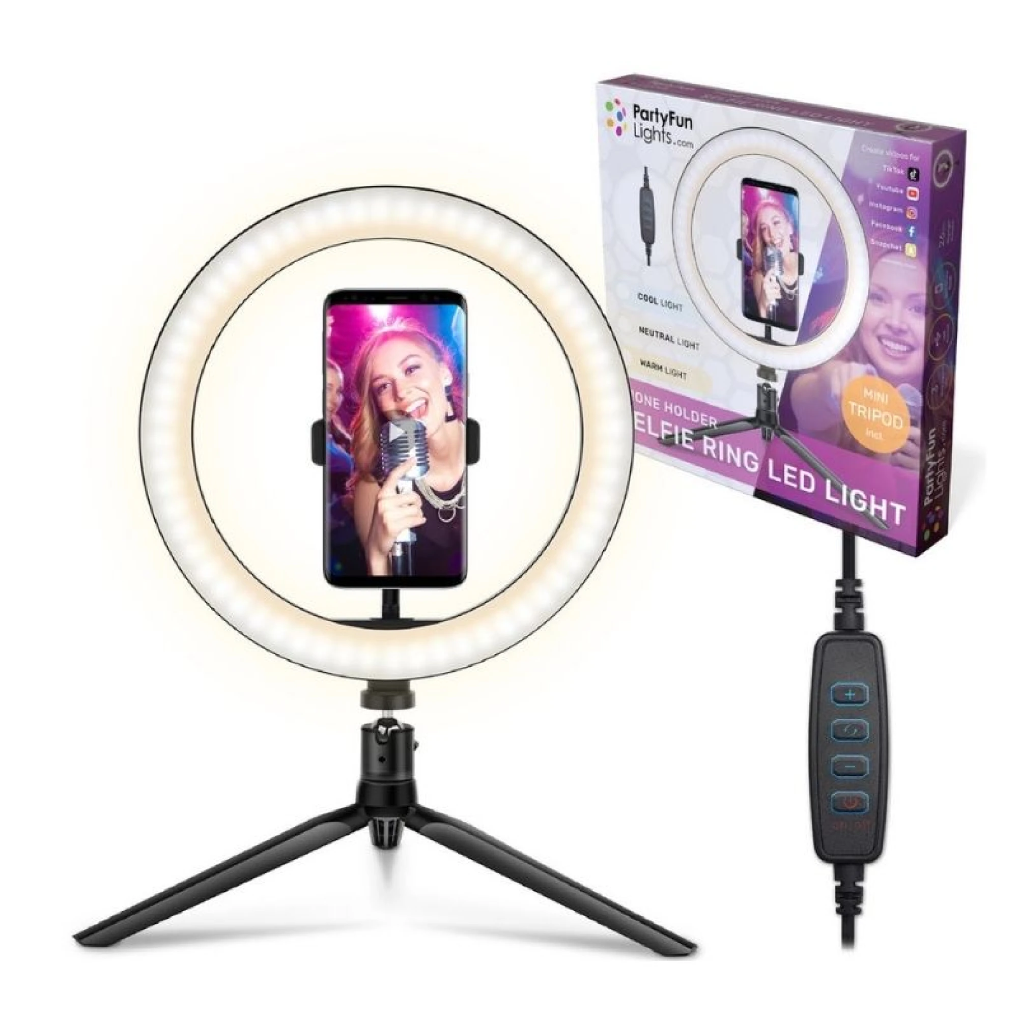 Selfie Ring LED Light 30 cm - Tripod, Phone Holder with USB Plug