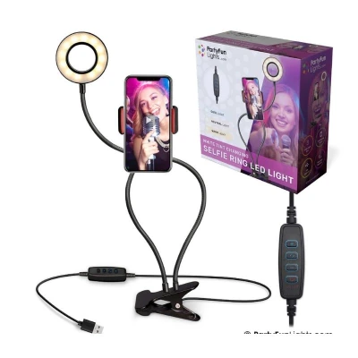 Selfie Ring LED Light 9 cm - Flexible Clamp, Phone Holder with USB Plug