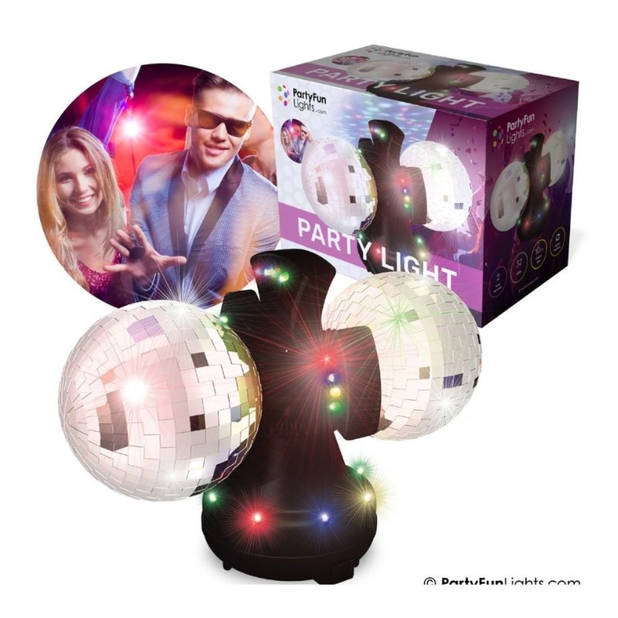 Party Light with Two Rotating Mirror Balls and Multi-Color Lights