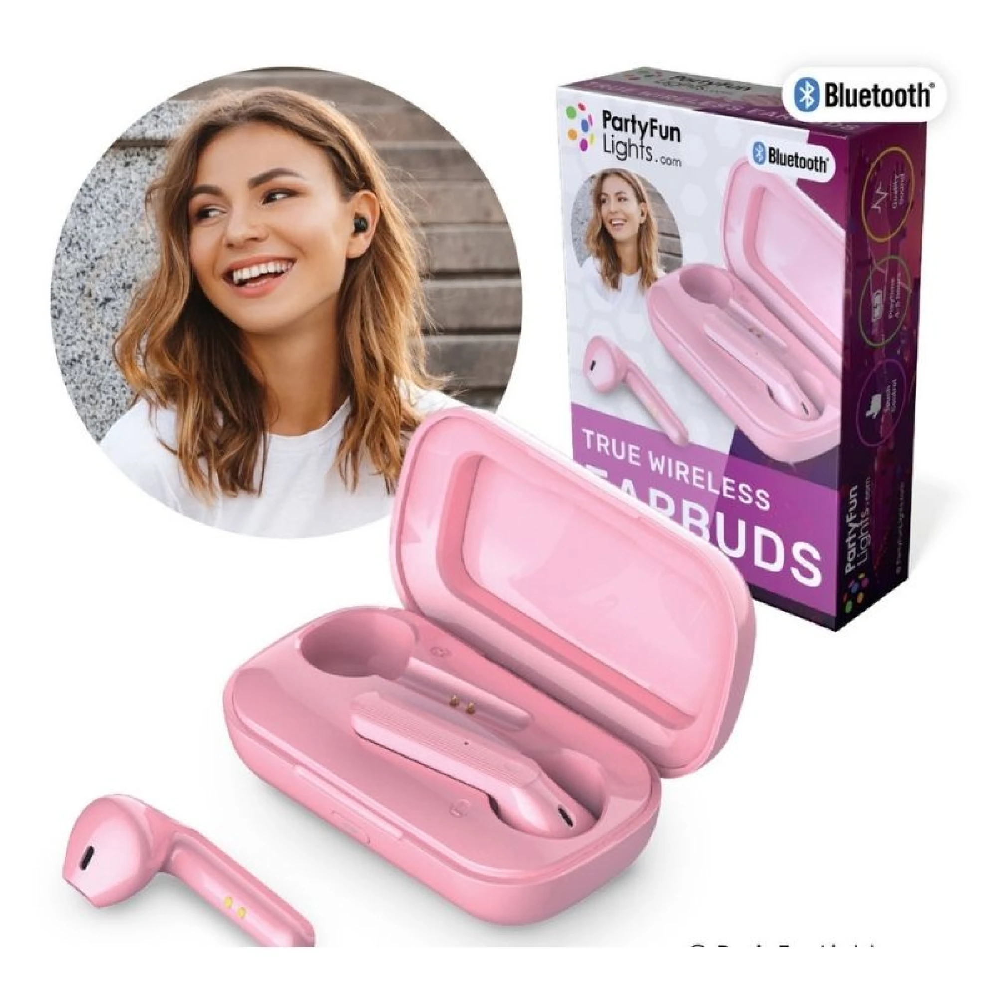 Bluetooth True Wireless Earbuds with Charging Case - Pink