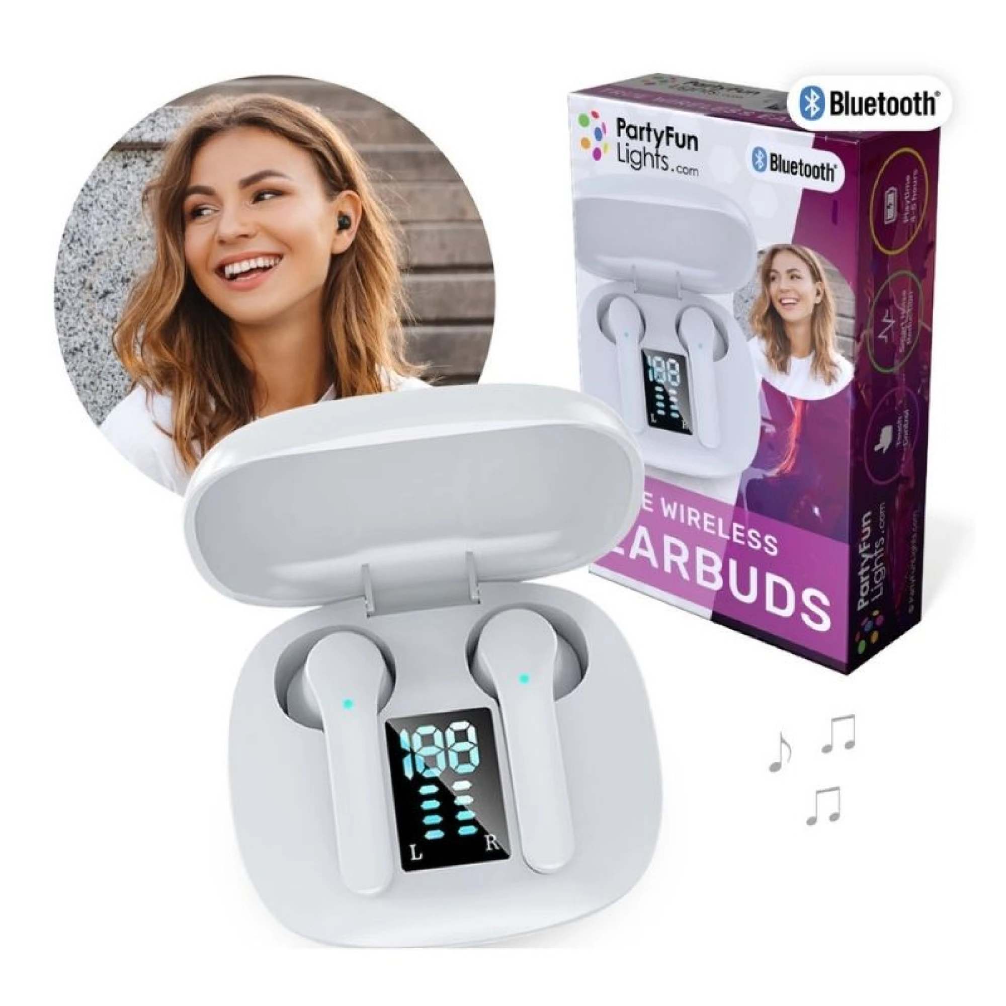 Bluetooth True Wireless Earbuds with Charging Case - White